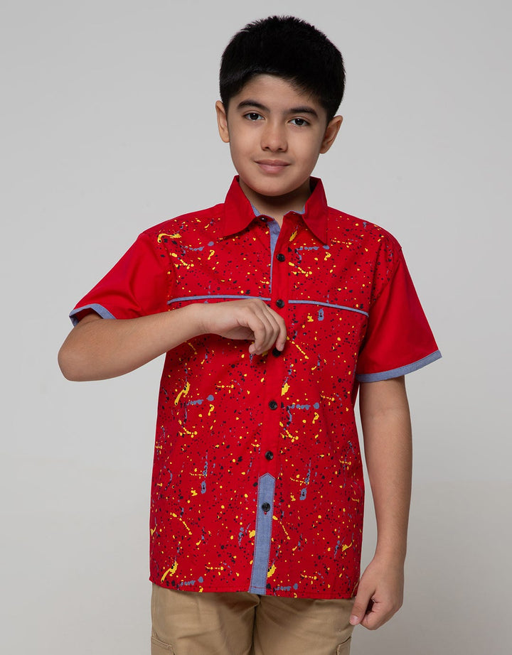 Aero Short Sleeve Shirt Full Print Regu Poplin Print Red