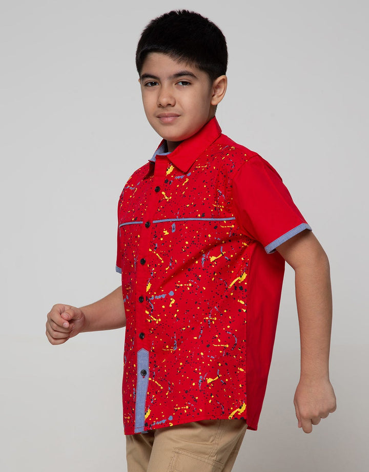 Aero Short Sleeve Shirt Full Print Regu Poplin Print Red