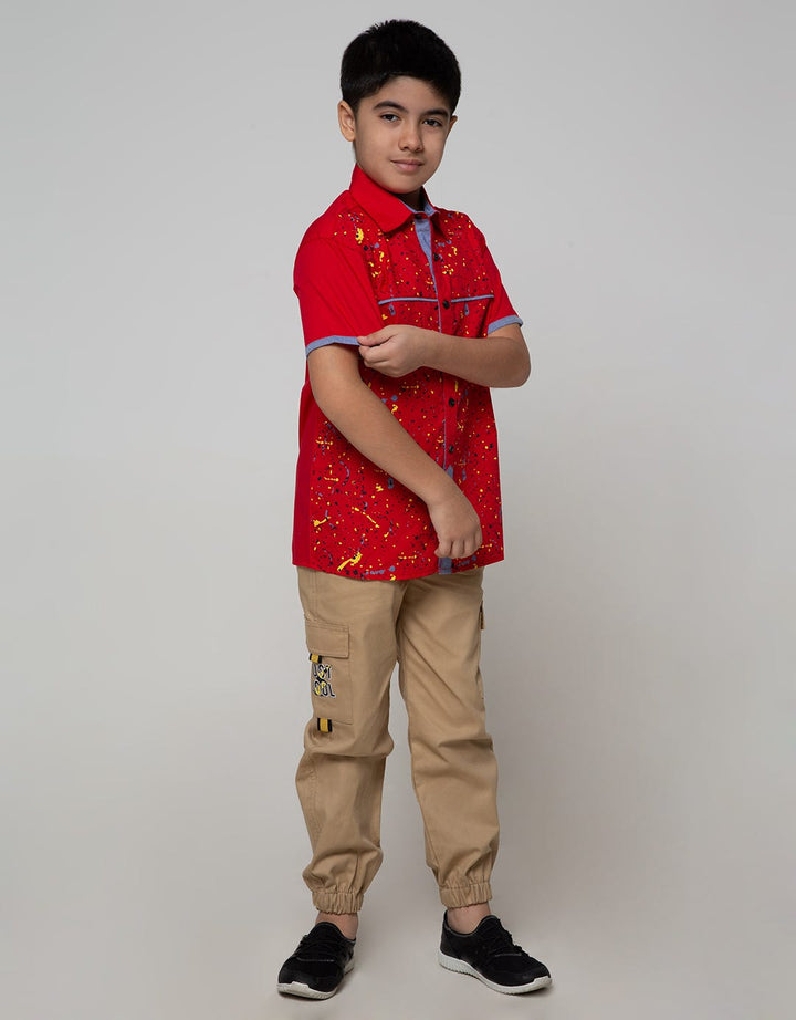 Aero Short Sleeve Shirt Full Print Regu Poplin Print Red