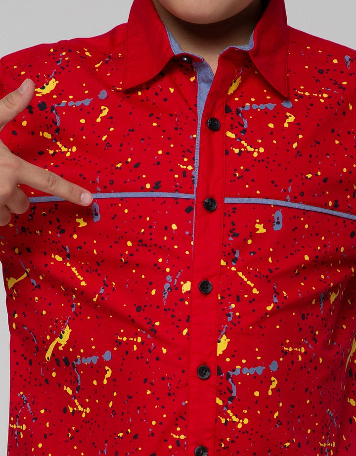 Aero Short Sleeve Shirt Full Print Regu Poplin Print Red