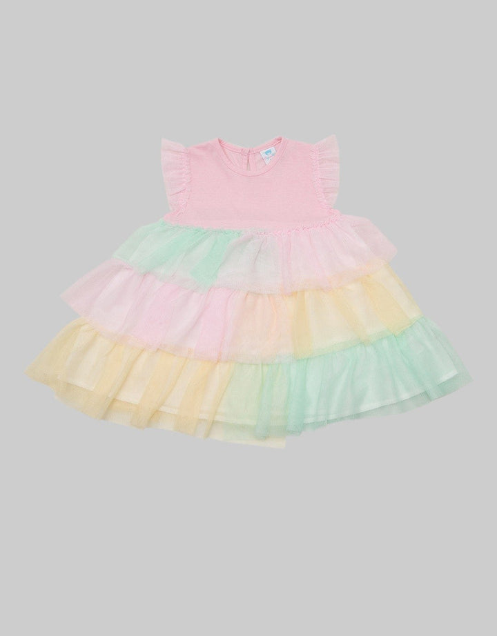Pipiniko Short Sleeve Midi Dress Rainbow Ruffle Dress