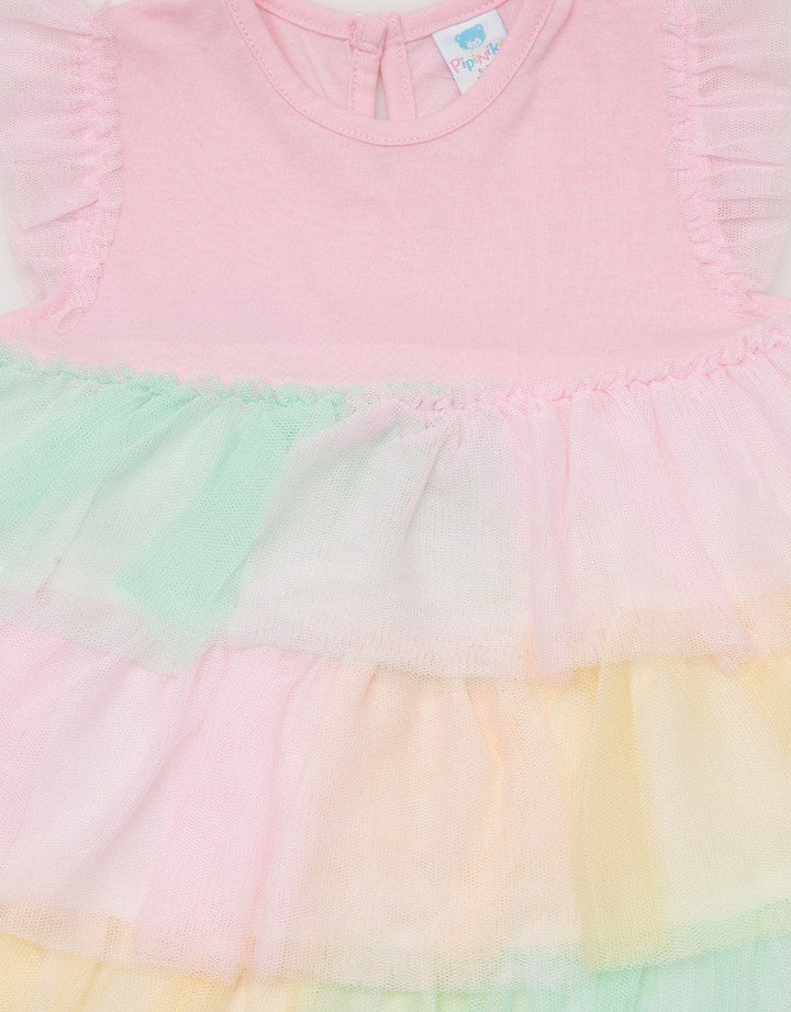 Pipiniko Short Sleeve Midi Dress Rainbow Ruffle Dress