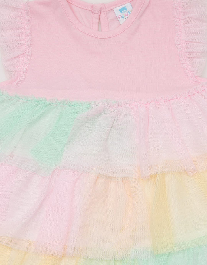 Pipiniko Short Sleeve Midi Dress Rainbow Ruffle Dress