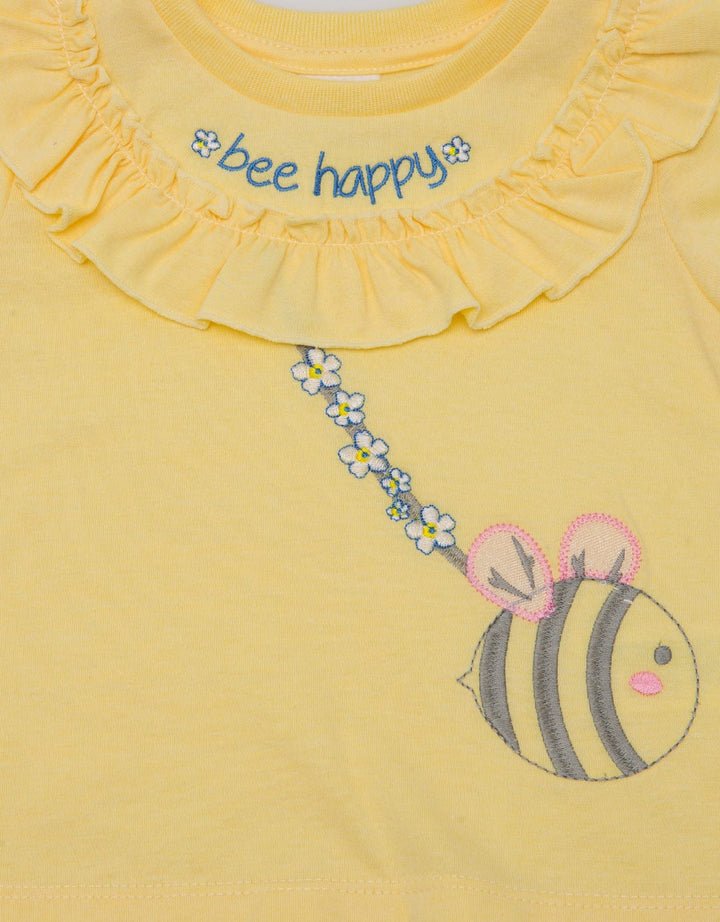 Pipiniko Short Sleeve T-Shirt Top Ruffle Colar Bee Bag