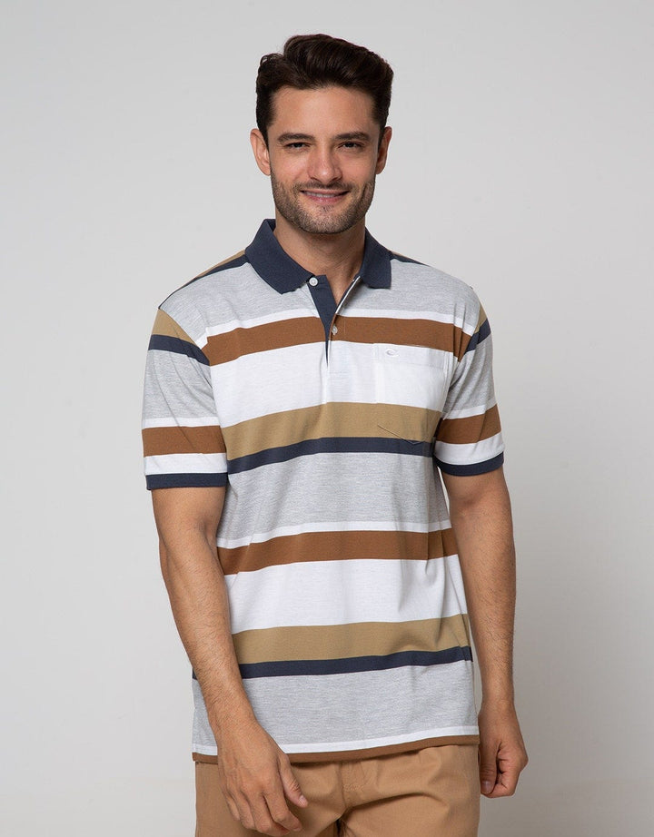 Cole Short Sleeve Polo Shirt Stripe Two Tone