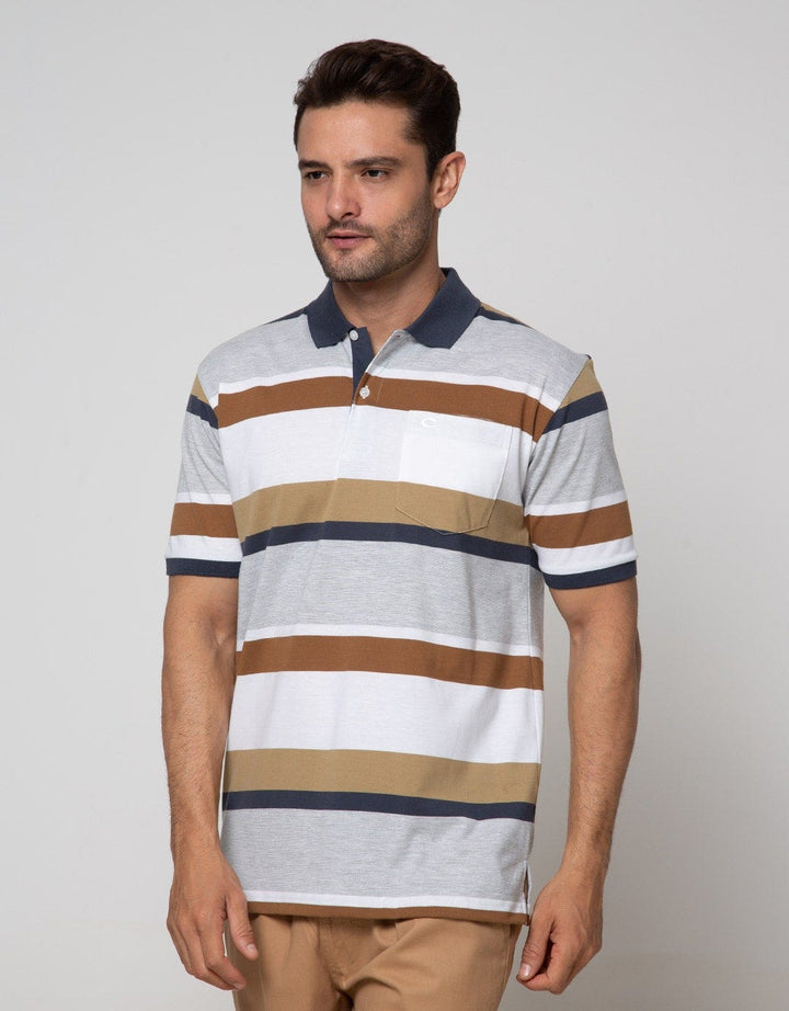 Cole Short Sleeve Polo Shirt Stripe Two Tone