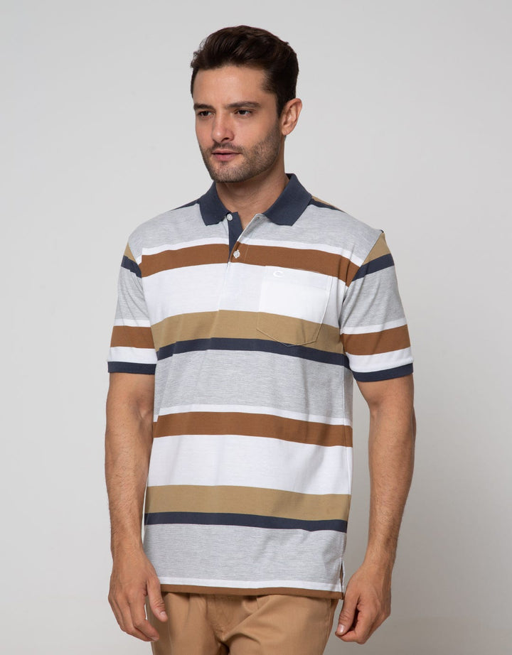 Cole Short Sleeve Polo Shirt Stripe Two Tone