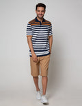 Cole Short Sleeve Polo Shirt Stripe Comb Contrast Chesto