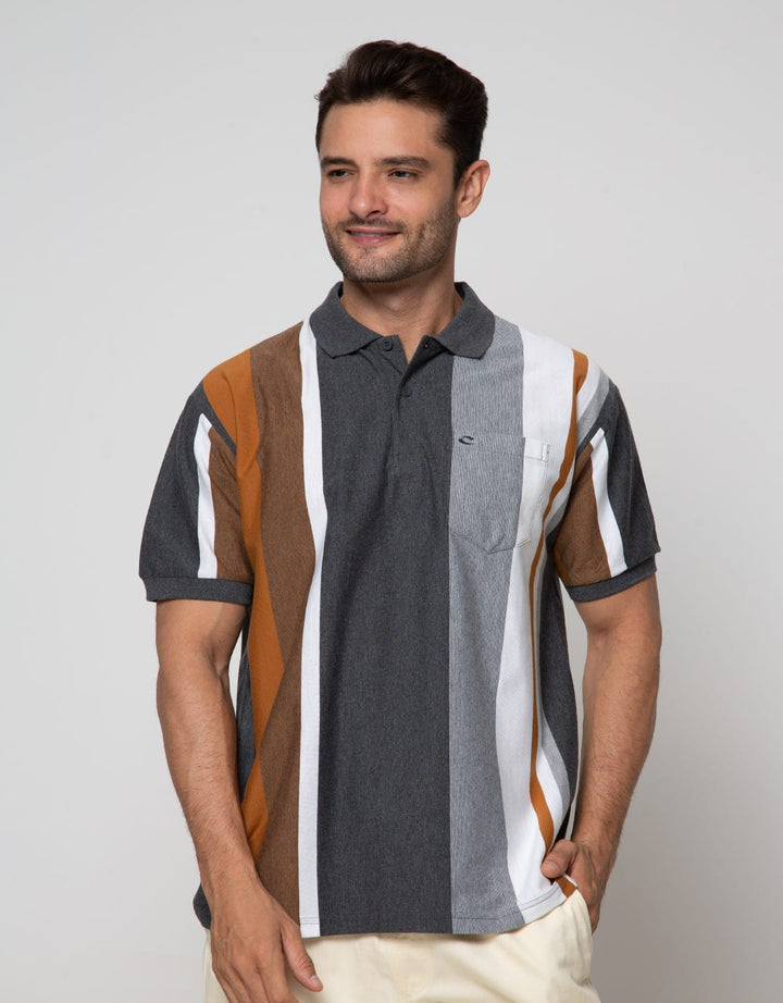 Cole Short Sleeve Polo Shirt Vertical Stripe Kombinasi Two Tone