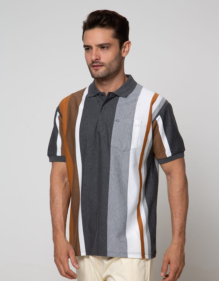 Cole Short Sleeve Polo Shirt Vertical Stripe Kombinasi Two Tone