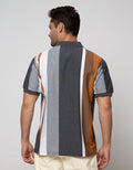 Cole Short Sleeve Polo Shirt Vertical Stripe Kombinasi Two Tone