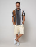 Cole Short Sleeve Polo Shirt Vertical Stripe Kombinasi Two Tone
