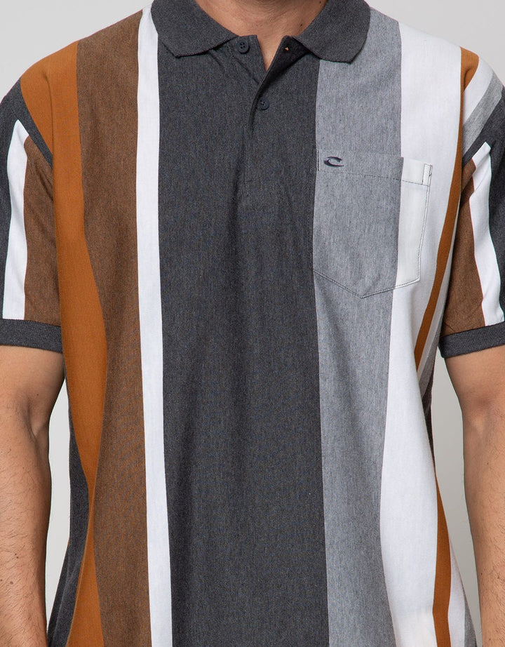 Cole Short Sleeve Polo Shirt Vertical Stripe Kombinasi Two Tone