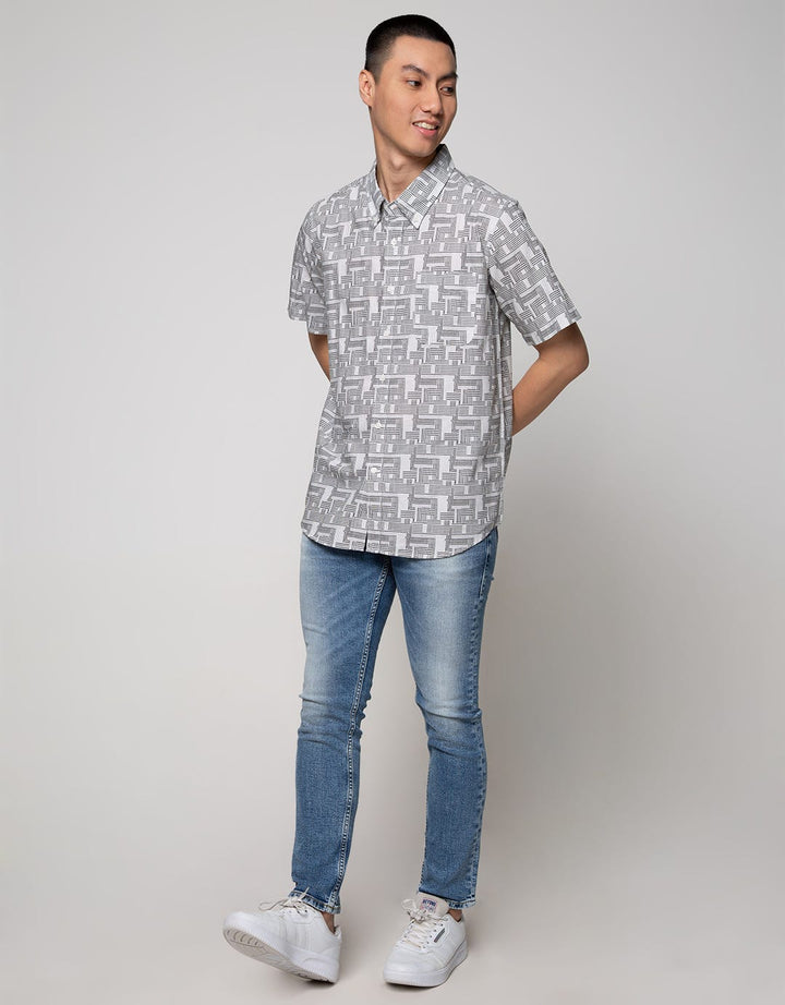 Cole Short Sleeve Shirt Woven Print Allover Memphis Color Tonal