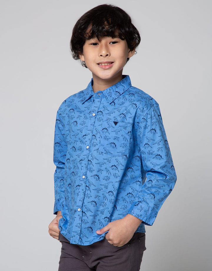Little M Dino Print Kemeja Anak Laki-laki
