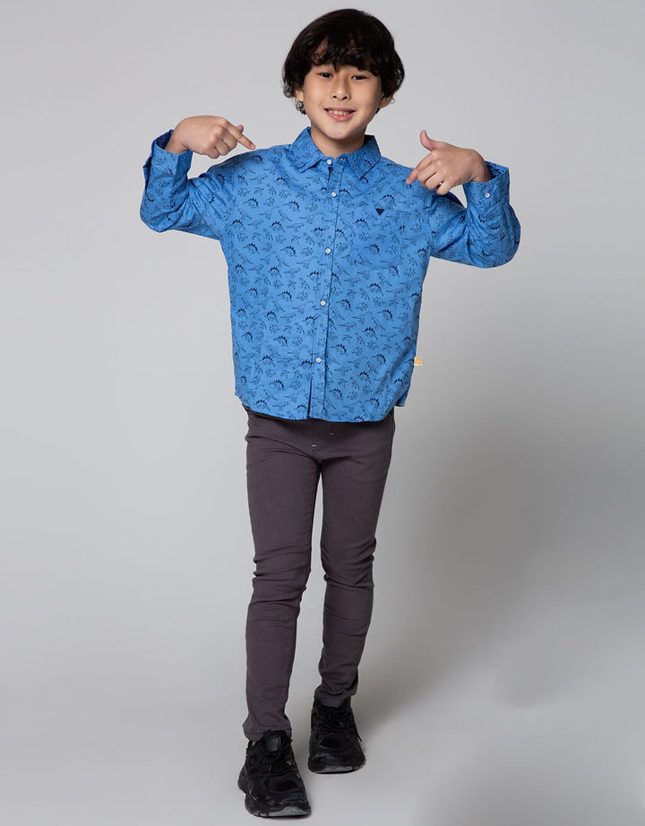 Little M Dino Print Kemeja Anak Laki-laki