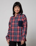 Nevada Long Sleeve Shirt Top Check Cotton With Denim Pocket