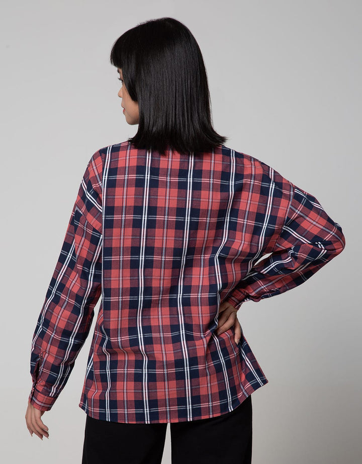 Nevada Long Sleeve Shirt Top Check Cotton With Denim Pocket