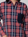 Nevada Long Sleeve Shirt Top Check Cotton With Denim Pocket