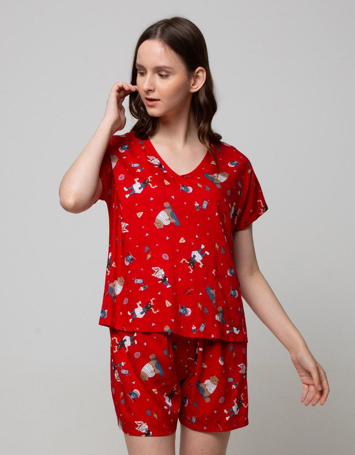 Nevada Short Sleeve Pyjama Shorts Christmas Deer