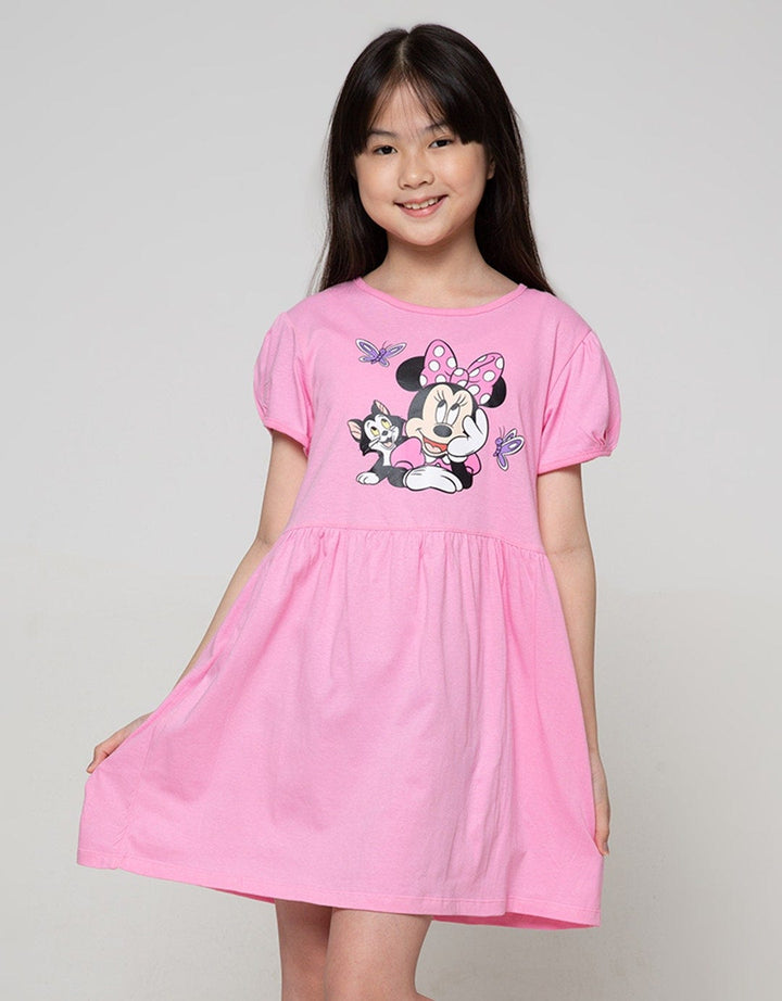 Disney Ruffle Minnie Short Sleeve Midi Dress  Lengan