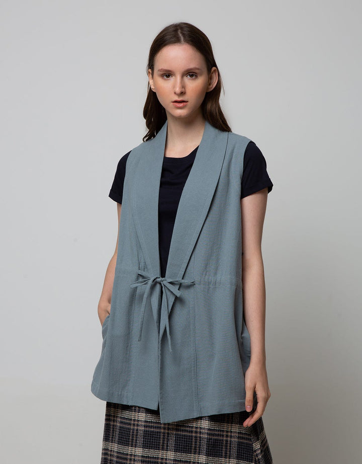 Details Long Body Vest With String At Waist 