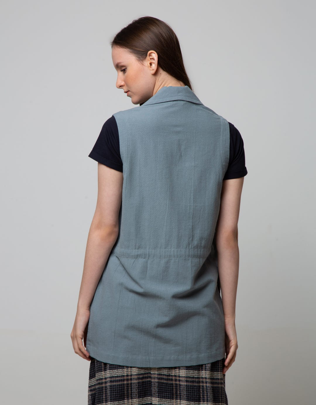 Details Long Body Vest With String At Waist 