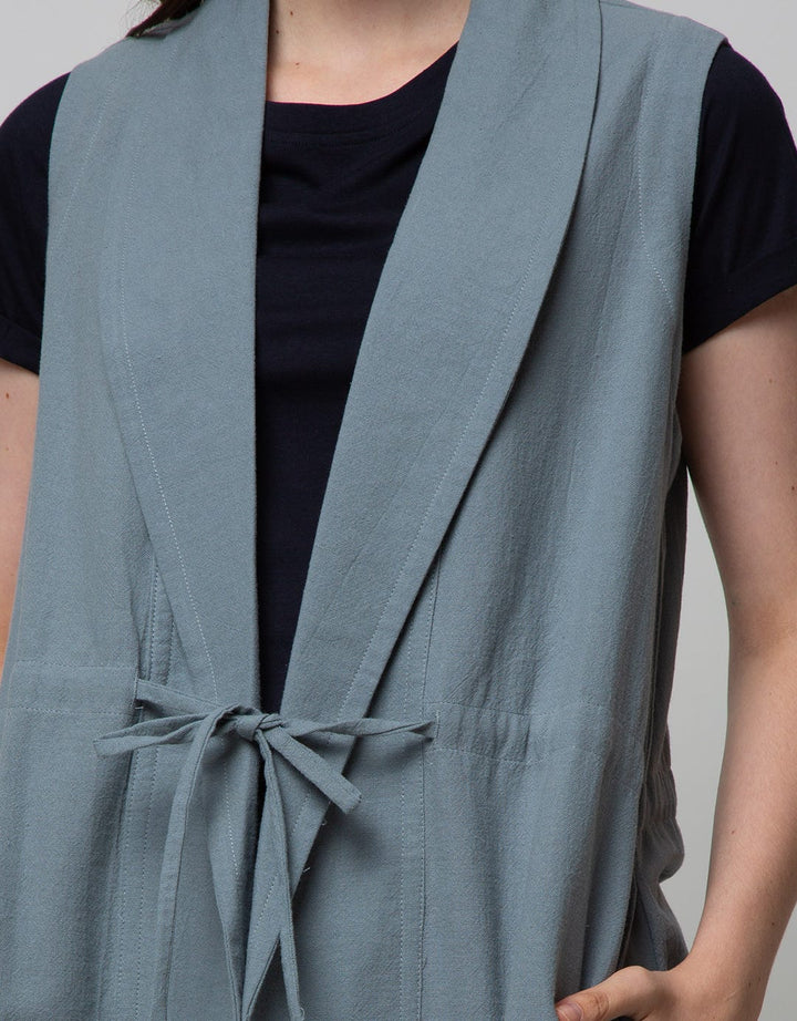 Details Long Body Vest With String At Waist 