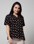 Connexion Short Sleeve Blouse With Ruffle In Shoulder Print Brush