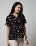 Connexion Short Sleeve Blouse With Ruffle In Shoulder Print Brush