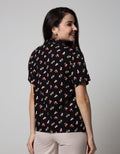 Connexion Short Sleeve Blouse With Ruffle In Shoulder Print Brush
