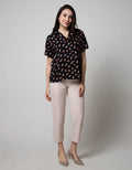 Connexion Short Sleeve Blouse With Ruffle In Shoulder Print Brush