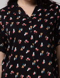 Connexion Short Sleeve Blouse With Ruffle In Shoulder Print Brush