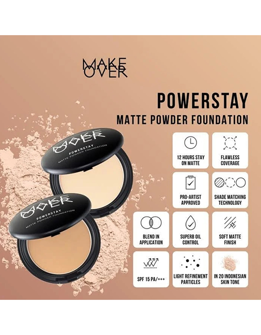 MAKE OVER Powerstay Matte Powder Foundation W21 Coral Ivory 12 g