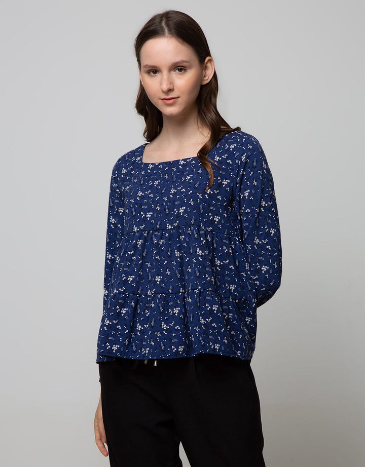 Connexion Long Sleeve Blouse Square Neck Print Flower