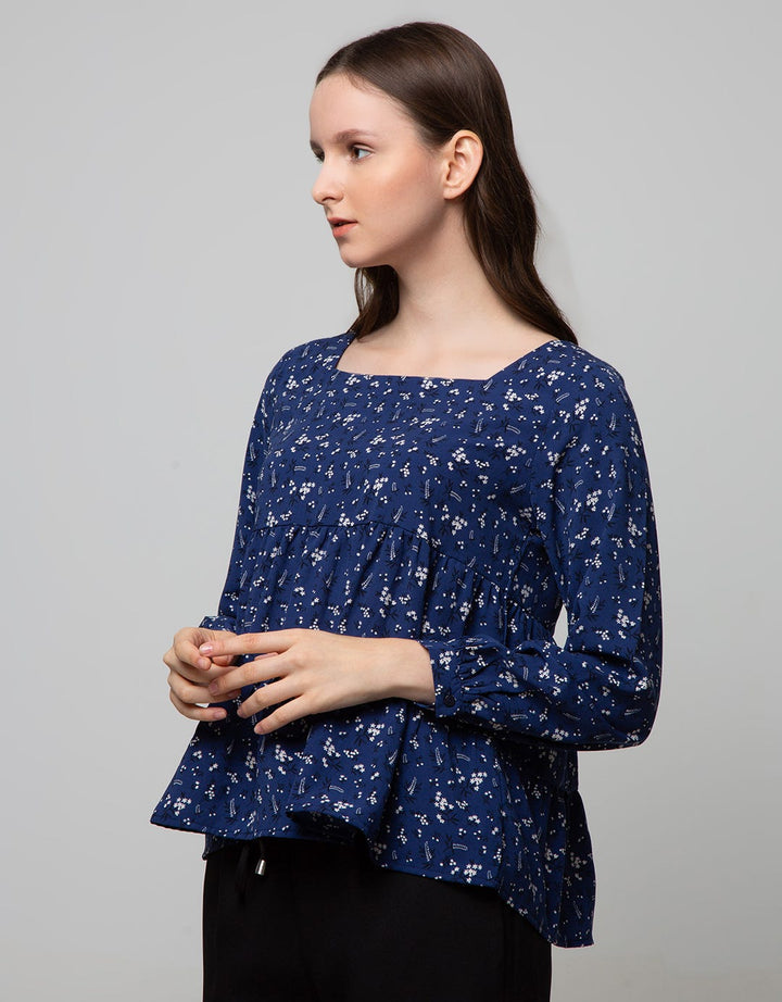 Connexion Long Sleeve Blouse Square Neck Print Flower