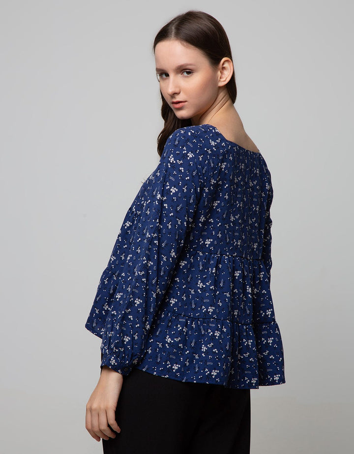 Connexion Long Sleeve Blouse Square Neck Print Flower