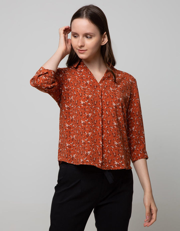 Connexion Shirt 78 Sleeve Print Flower Skipper Neck
