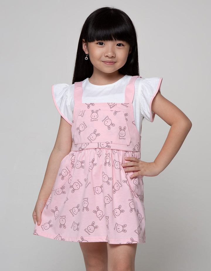 Little M Short Sleeve Midi Dress Overall Bunny Full Print