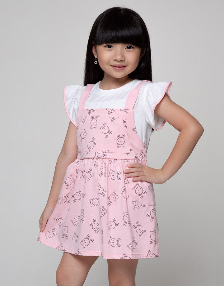 Little M Short Sleeve Midi Dress Overall Bunny Full Print