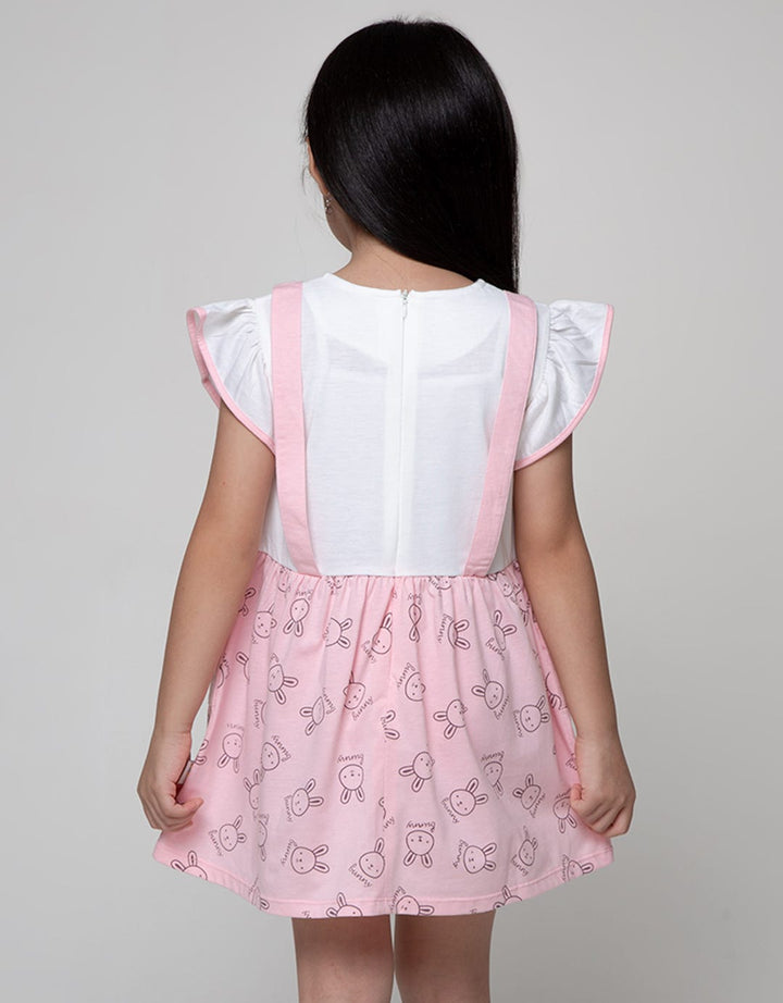 Little M Short Sleeve Midi Dress Overall Bunny Full Print