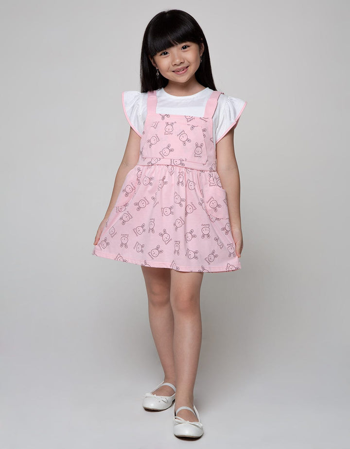 Little M Short Sleeve Midi Dress Overall Bunny Full Print
