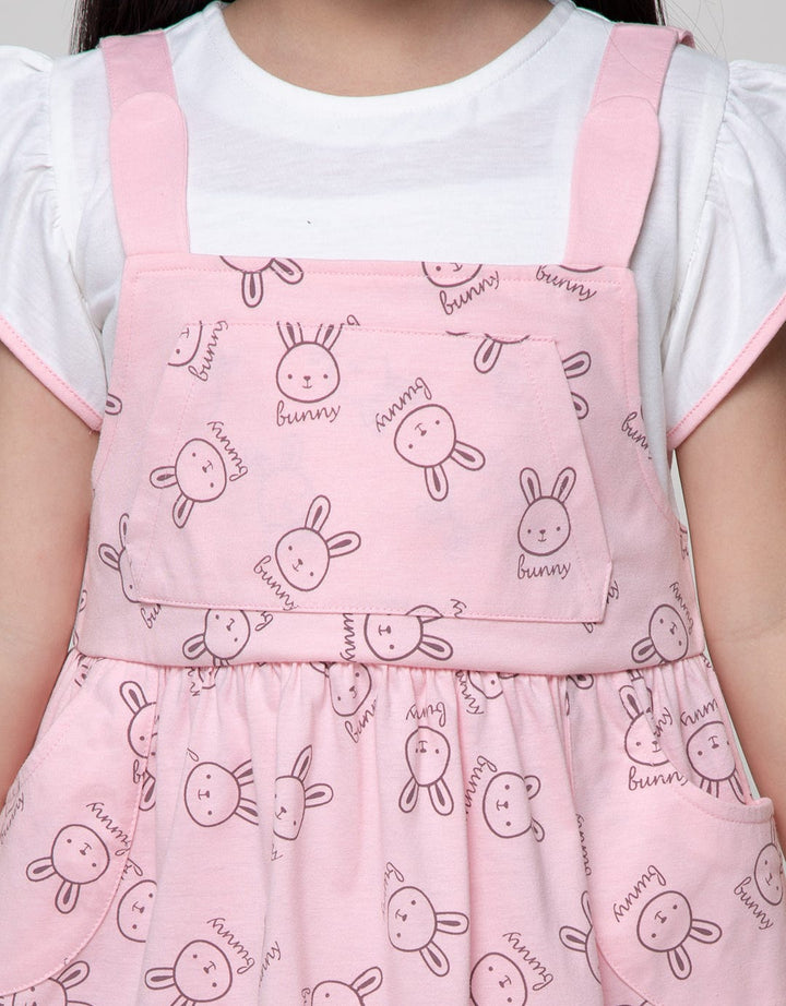 Little M Short Sleeve Midi Dress Overall Bunny Full Print