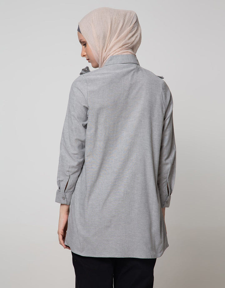 Annisa Long Sleeve Tunic Oxford Shirt With Ruffles On Chest