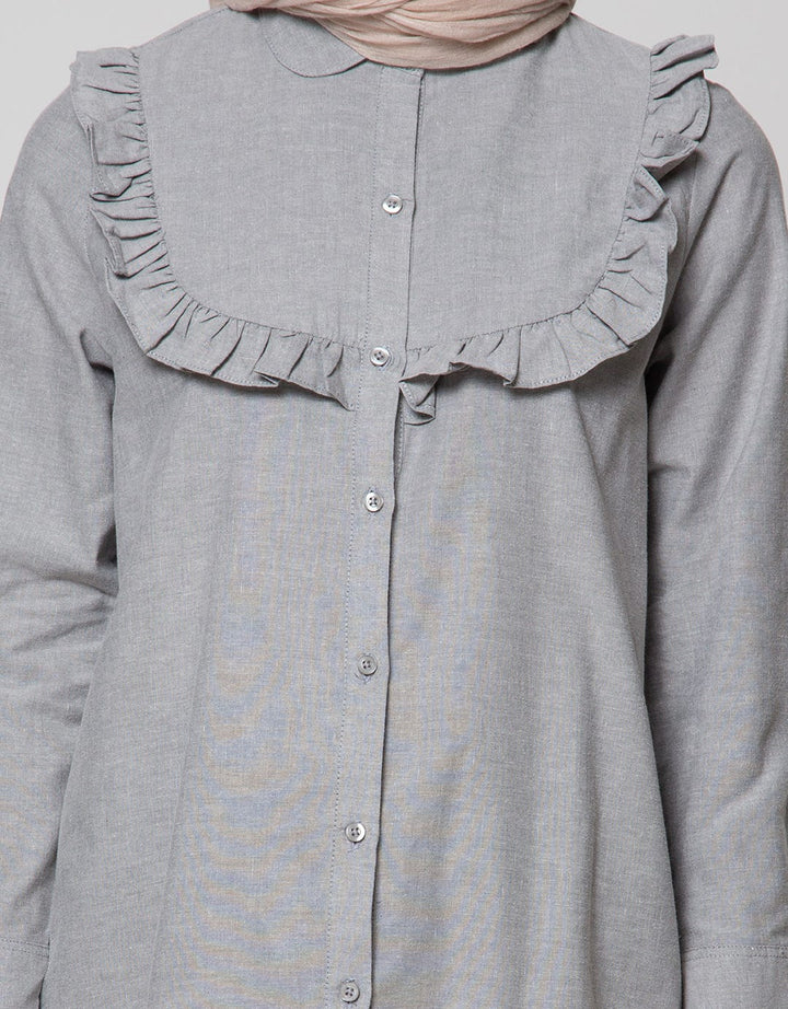 Annisa Long Sleeve Tunic Oxford Shirt With Ruffles On Chest