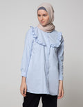 Annisa Long Sleeve Tunic Oxford Shirt With Ruffles On Chest