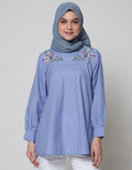 Annisa Long Sleeve Blouse Gingham With Embroidery In Chest