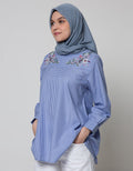 Annisa Long Sleeve Blouse Gingham With Embroidery In Chest