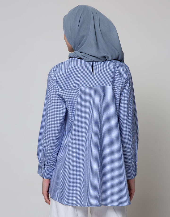Annisa Long Sleeve Blouse Gingham With Embroidery In Chest