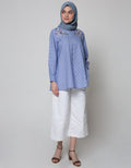 Annisa Long Sleeve Blouse Gingham With Embroidery In Chest